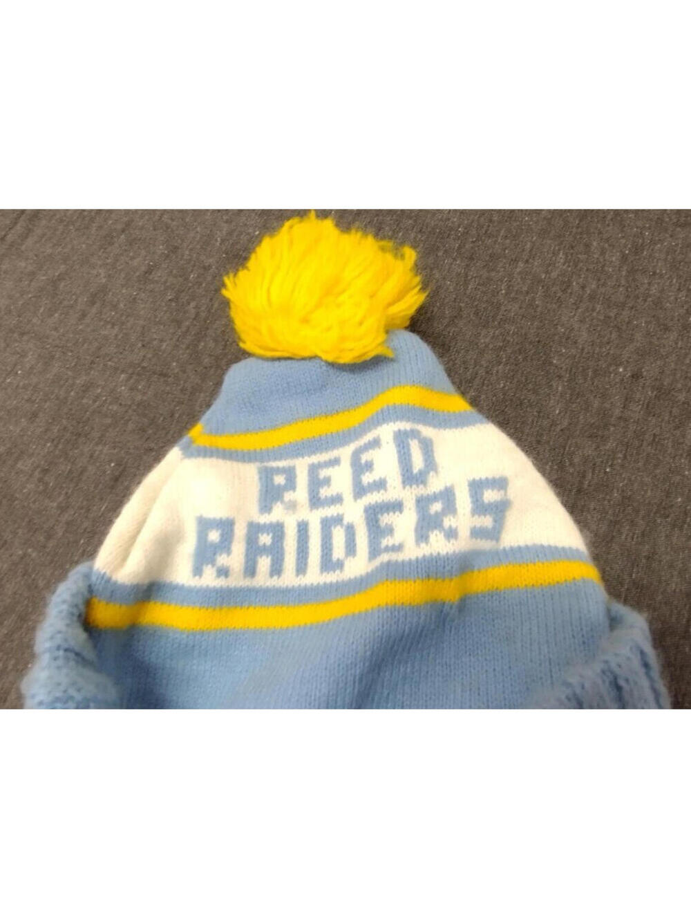 REED RAIDERS Knit Beanie Hat with Pom Small Acrylic BABY BLUE SURF RARE RAIDERS